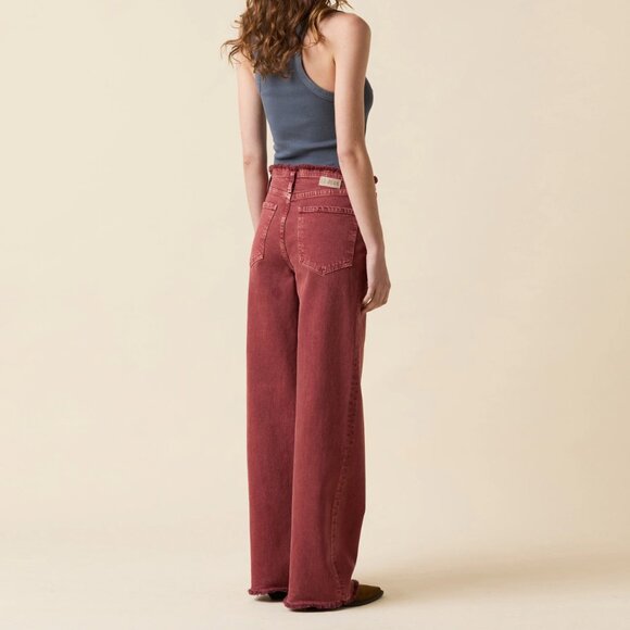 453. LE JEAN Fray Waist Column Denim Jeans Sandwashed Spice $258 NWT Sz 26 - Picture 3 of 5